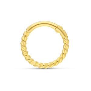 Anneau en corde en or 18K sur fond blanc, idéal pour piercings