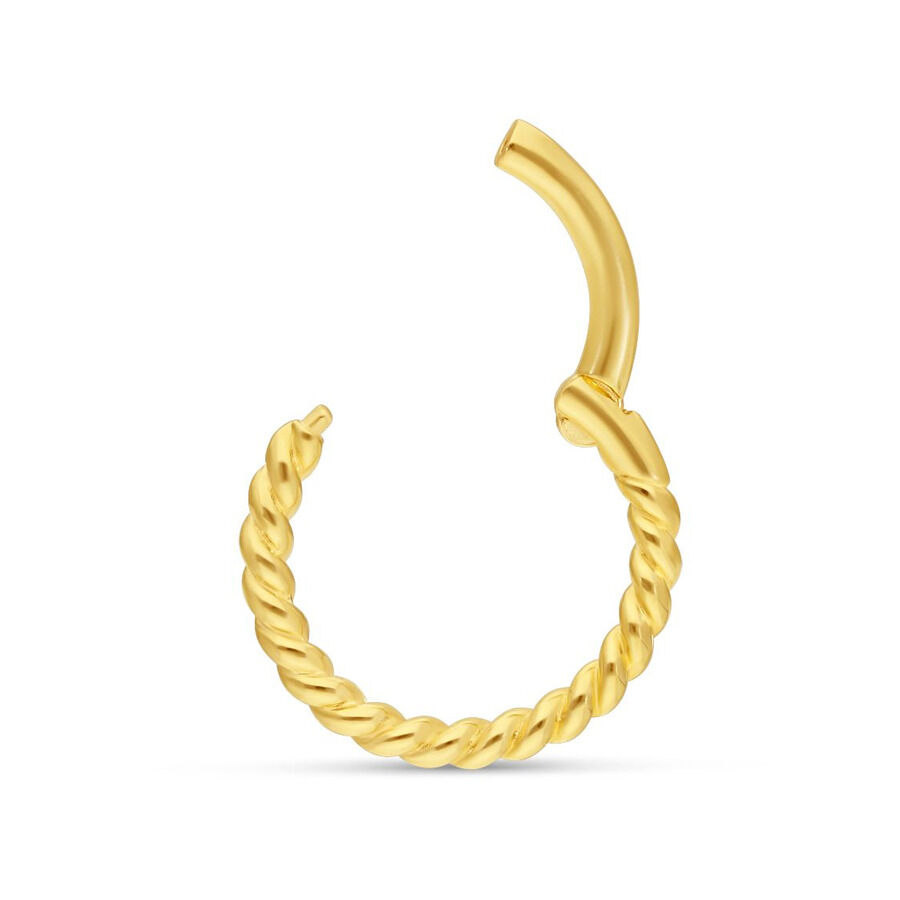Anneau en corde doré 18K pour piercings Anneau en corde doré 18K sur fond blanc, structure torsadée