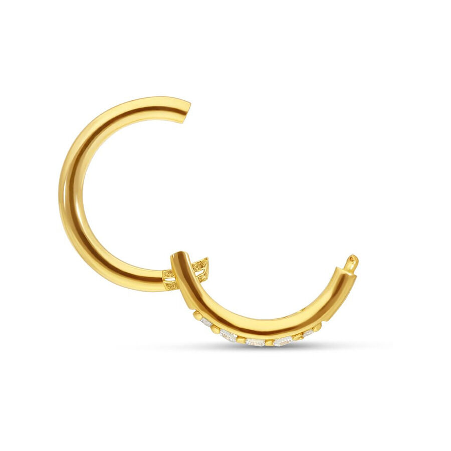 Anneau de piercing à charnière en or 18K pavé Anneau de piercing en or 18K avec charnière et cristaux clairs sur fond blanc