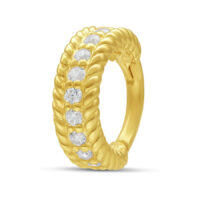 Anneau à Charnière en Or 14K avec Cristaux Anneau piercing à charnière en or avec cristaux clairs sur fond blanc