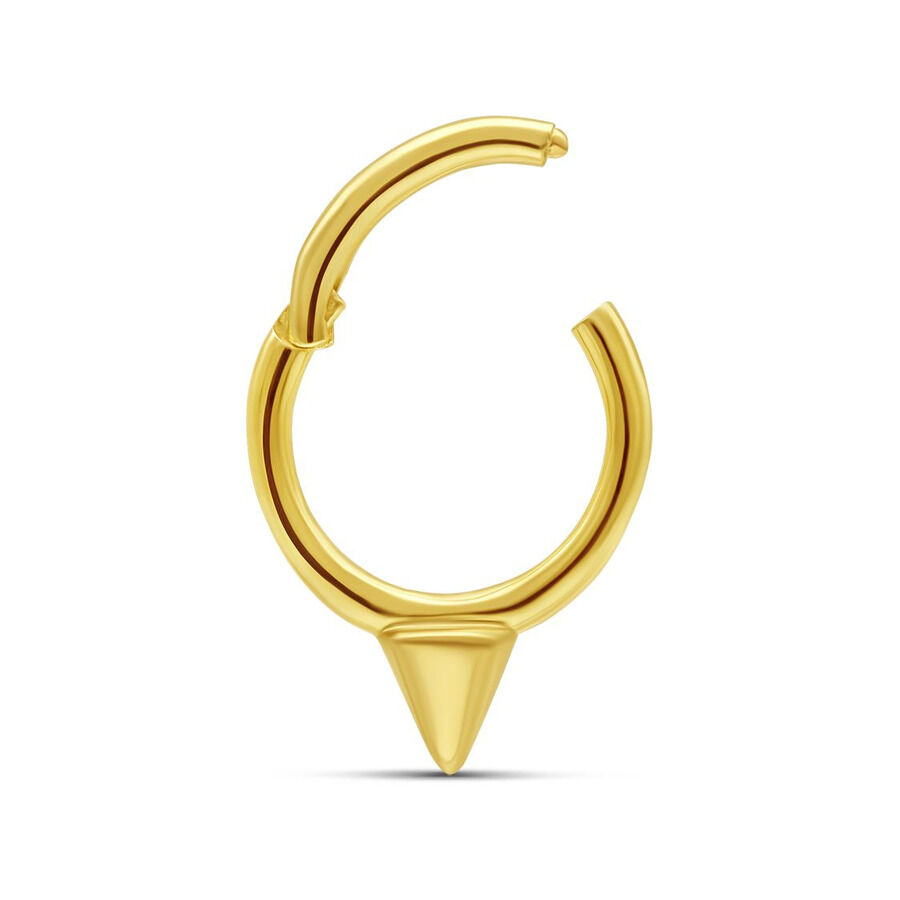 14K Gold Cone Piercingring von Wildcat Anneau de piercing en or avec pointe conique sur fond blanc