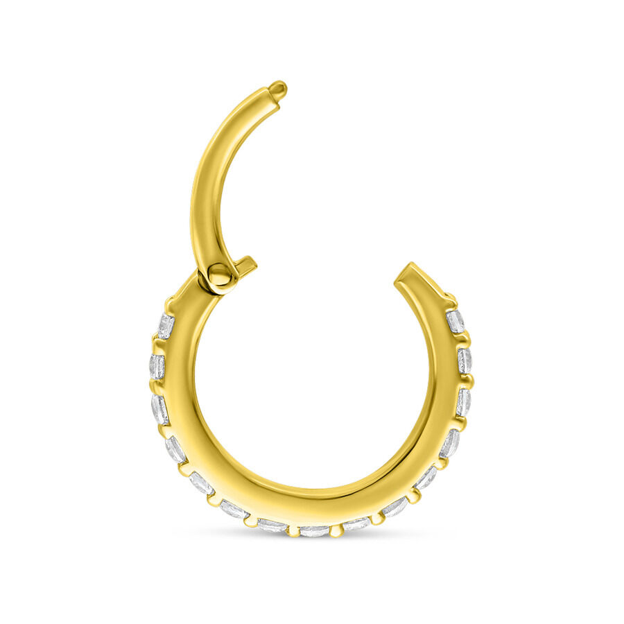 Anneau de piercing en or 14K avec cristaux clairs sur fond blanc