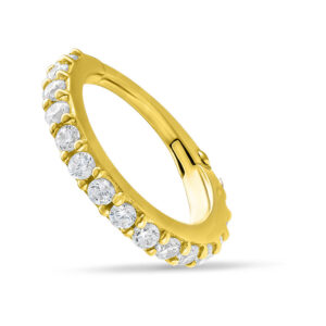 Anneau de piercing en or 14K avec cristaux clairs sur fond blanc
