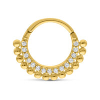 Clicker en or 14K avec petits cristaux sur fond blanc
