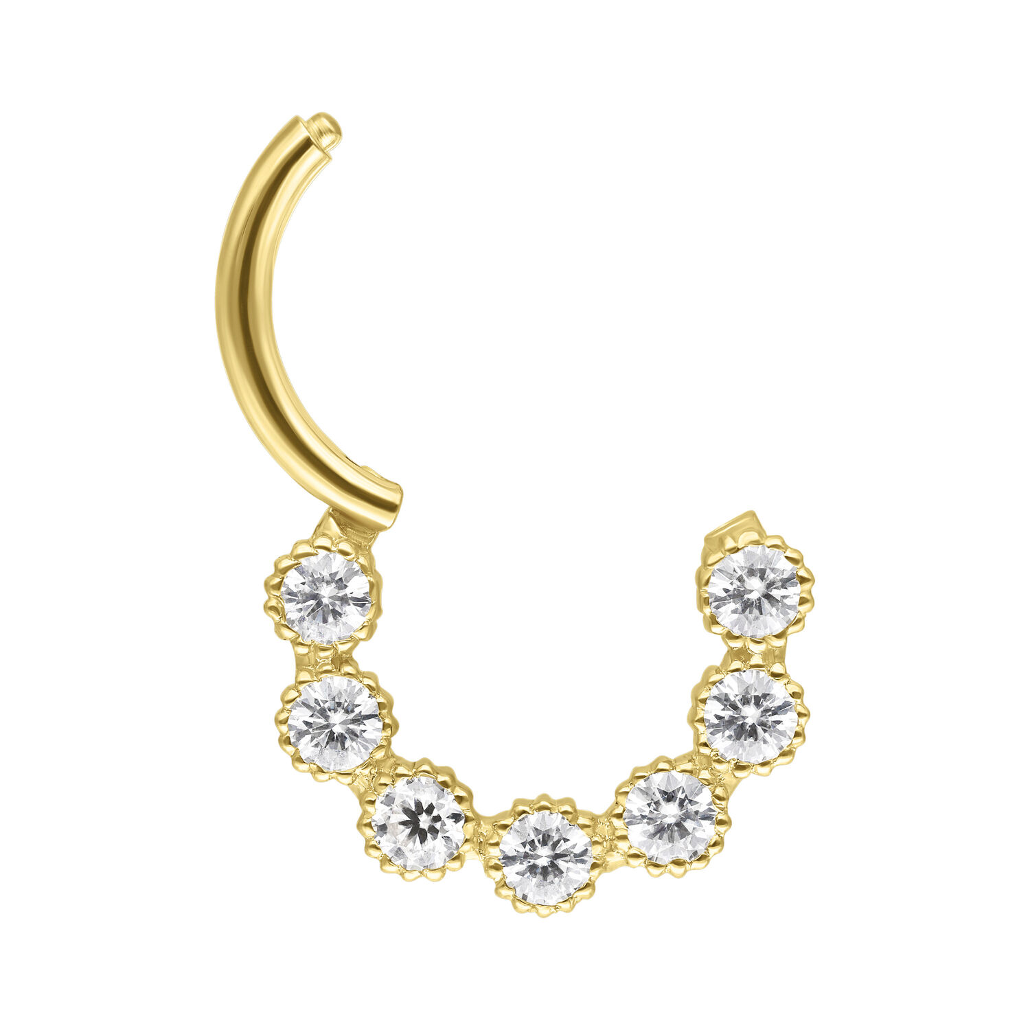Anneau de Septum en Or 18K avec Moissanite Anneau de septum en or avec six cristaux de moissanite sur fond blanc