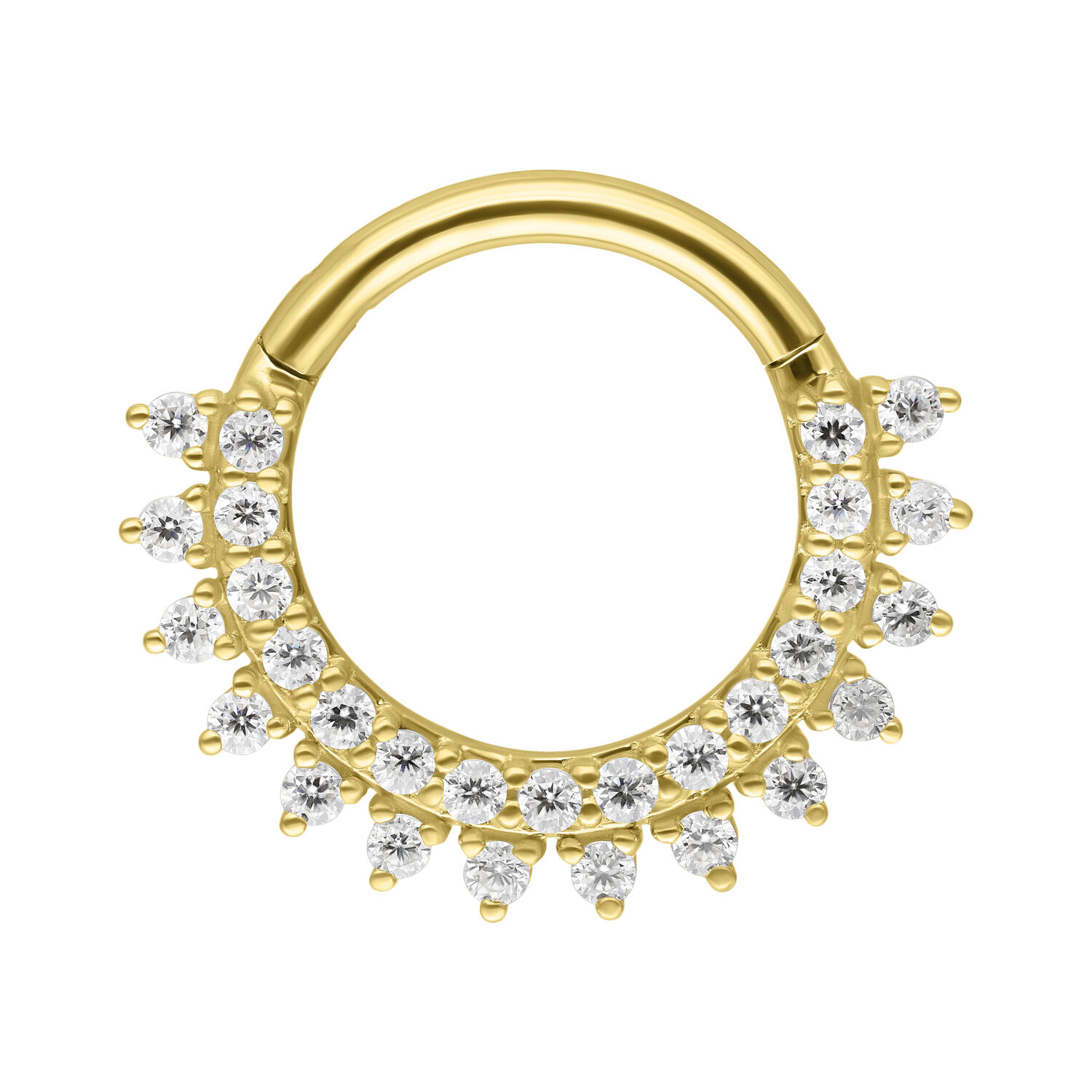 Anneau de septum doré avec pierres de moissanite sur fond blanc