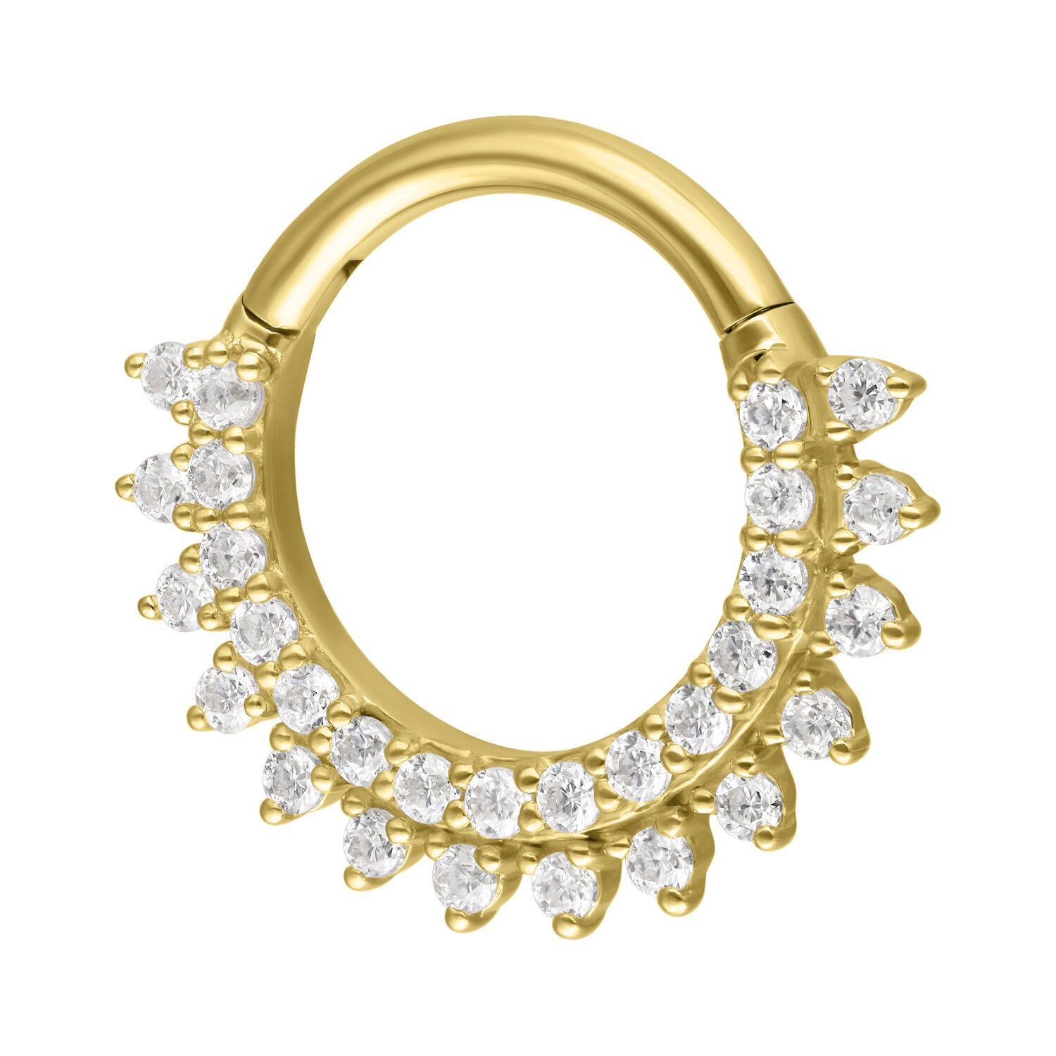Septum ring en or avec pierres de moissanite sur fond blanc