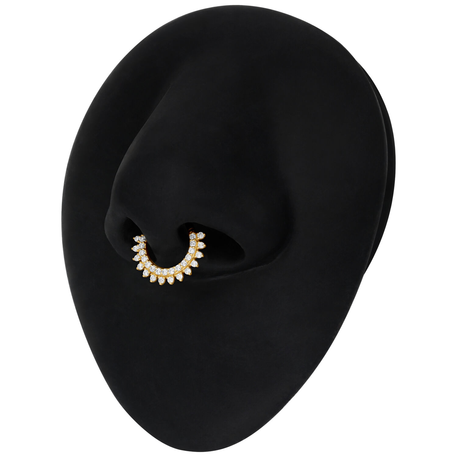 Anneau de septum en or avec moissanite, design rayons de soleil sur fond noir