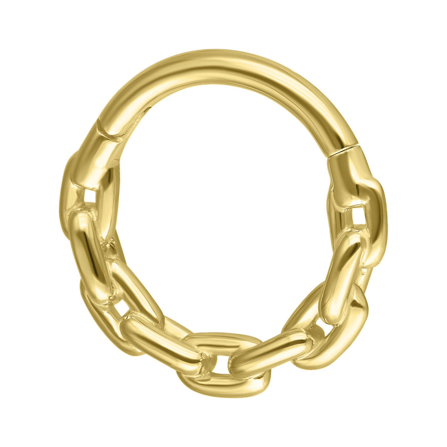 Anneau de piercing chaîne en or 14K de Wildcat Anneau septum en or 585 avec design chaîne sur fond blanc
