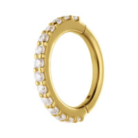 Piercing de nez en or 14K avec moissanite Anneau doré articulé avec cristaux de moissanite sur fond blanc