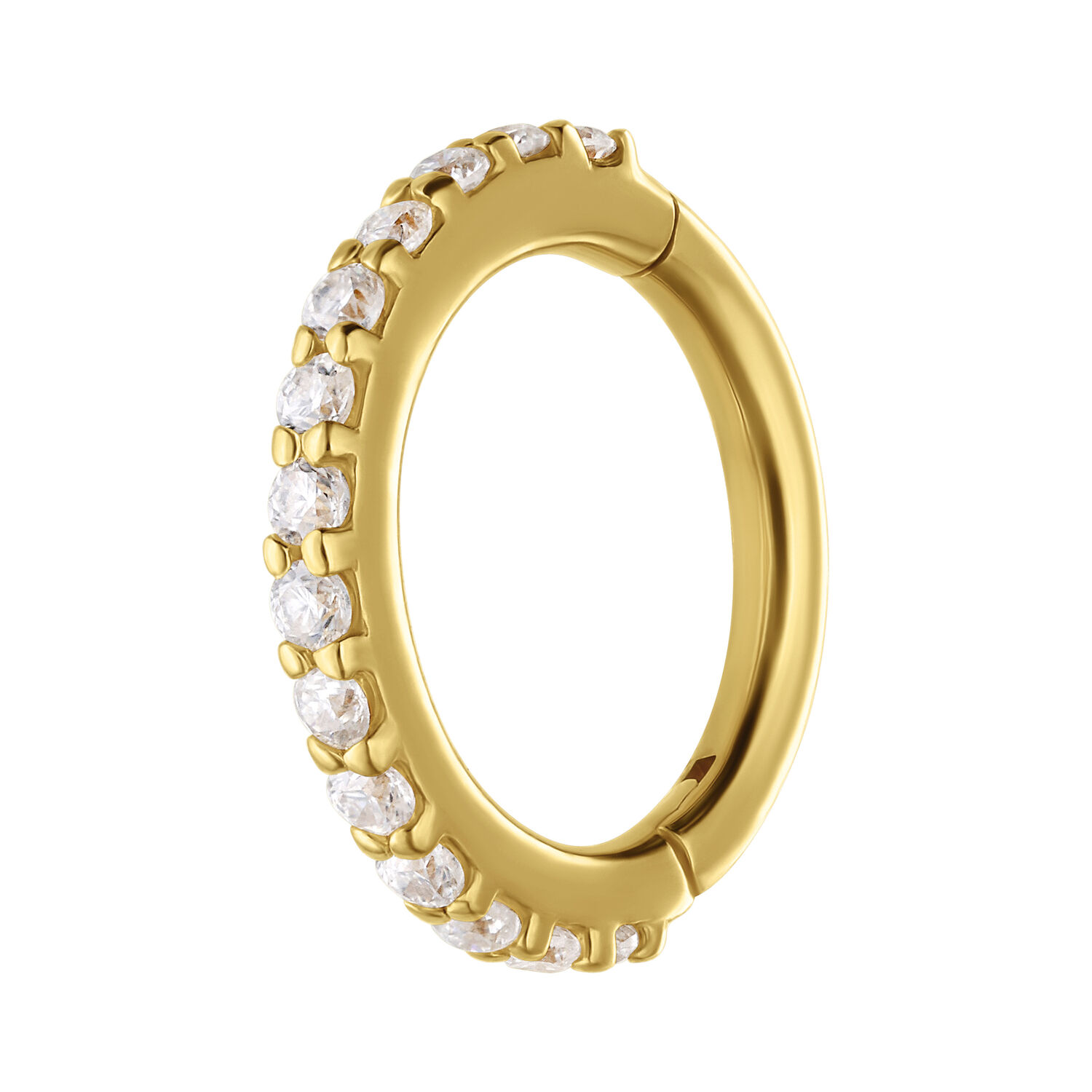 Piercing de nez en or 14K avec moissanite Anneau doré articulé avec cristaux de moissanite sur fond blanc