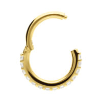 Anneau à Charnière en Or 14K avec Moissanite Anneau piercing en or 14K avec cristaux de moissanite, fond studio