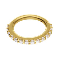 Anneau de piercing en or 14K avec moissanite, charnière Anneau de piercing en or 14K avec cristaux de moissanite sur fond blanc