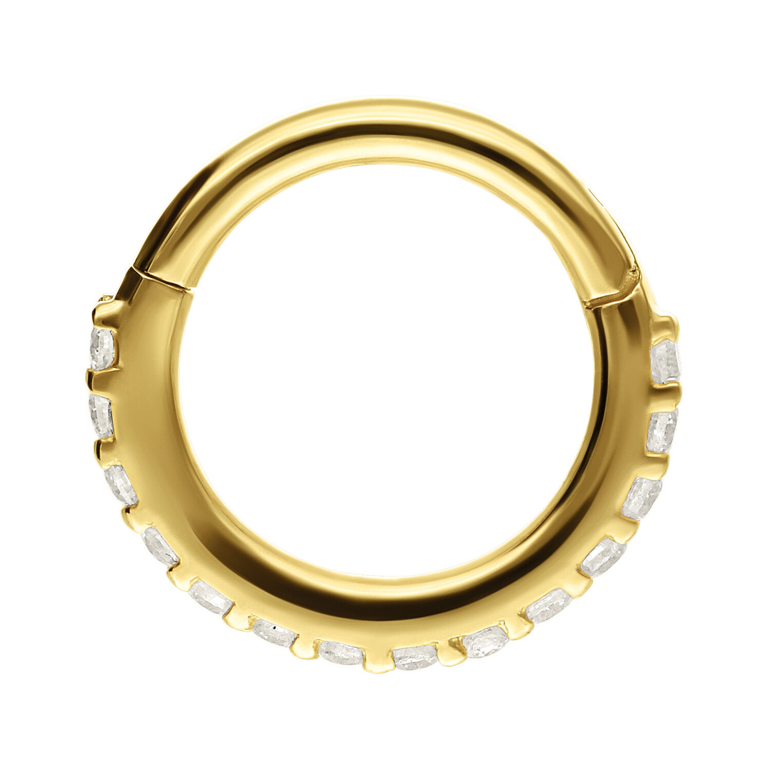 Anneau de nez en or 14K avec moissanite et charnière Anneau de nez en or avec pierres de moissanite sur fond blanc