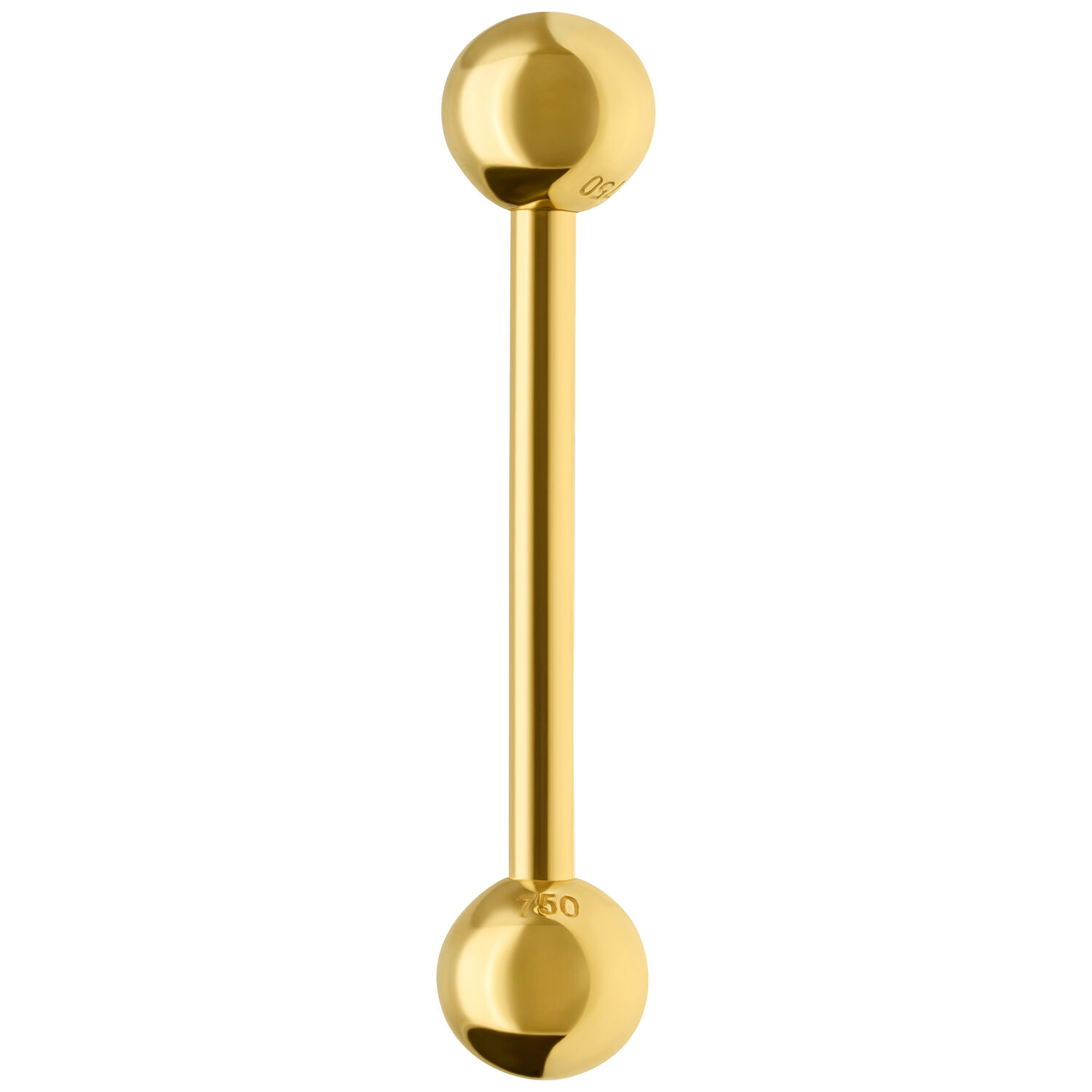 Haltère en or 18K - 14,0 mm de longueur Haltère en or 18K brillant, longueur 14,0 mm, sur fond blanc