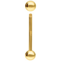 Barbell en or 18K - 14,0 mm de longueur Barbell en or 18K de 14,0 mm de longueur avec filetage externe sur fond blanc