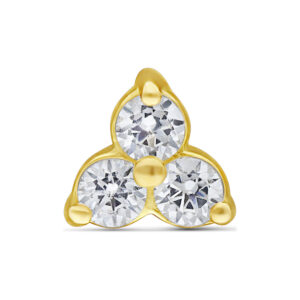 Embout Trinity en or 18K avec pierres cristal clair sur fond blanc