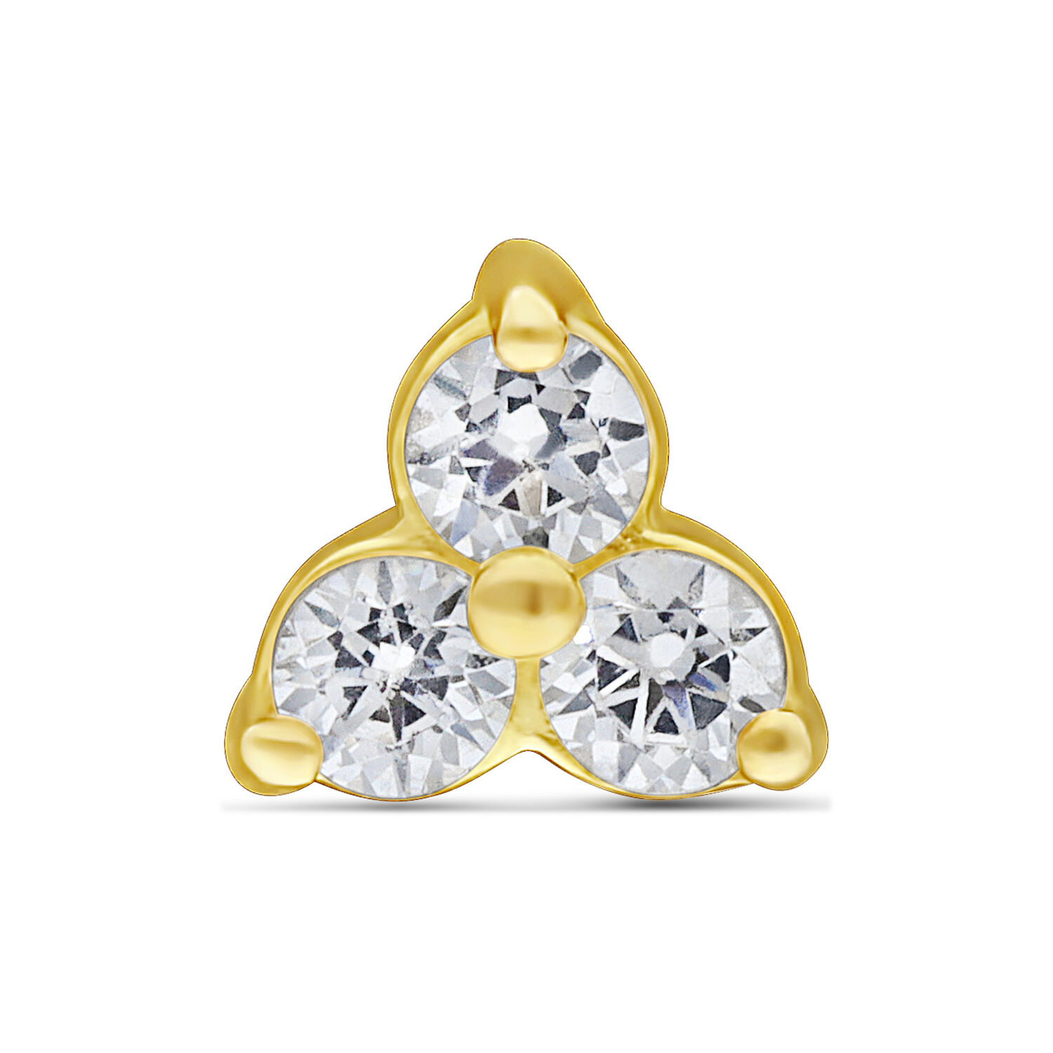 Embout Push Fit en Or 18K Cristal Clair Embout Trinity en or 18K avec pierres cristal clair sur fond blanc