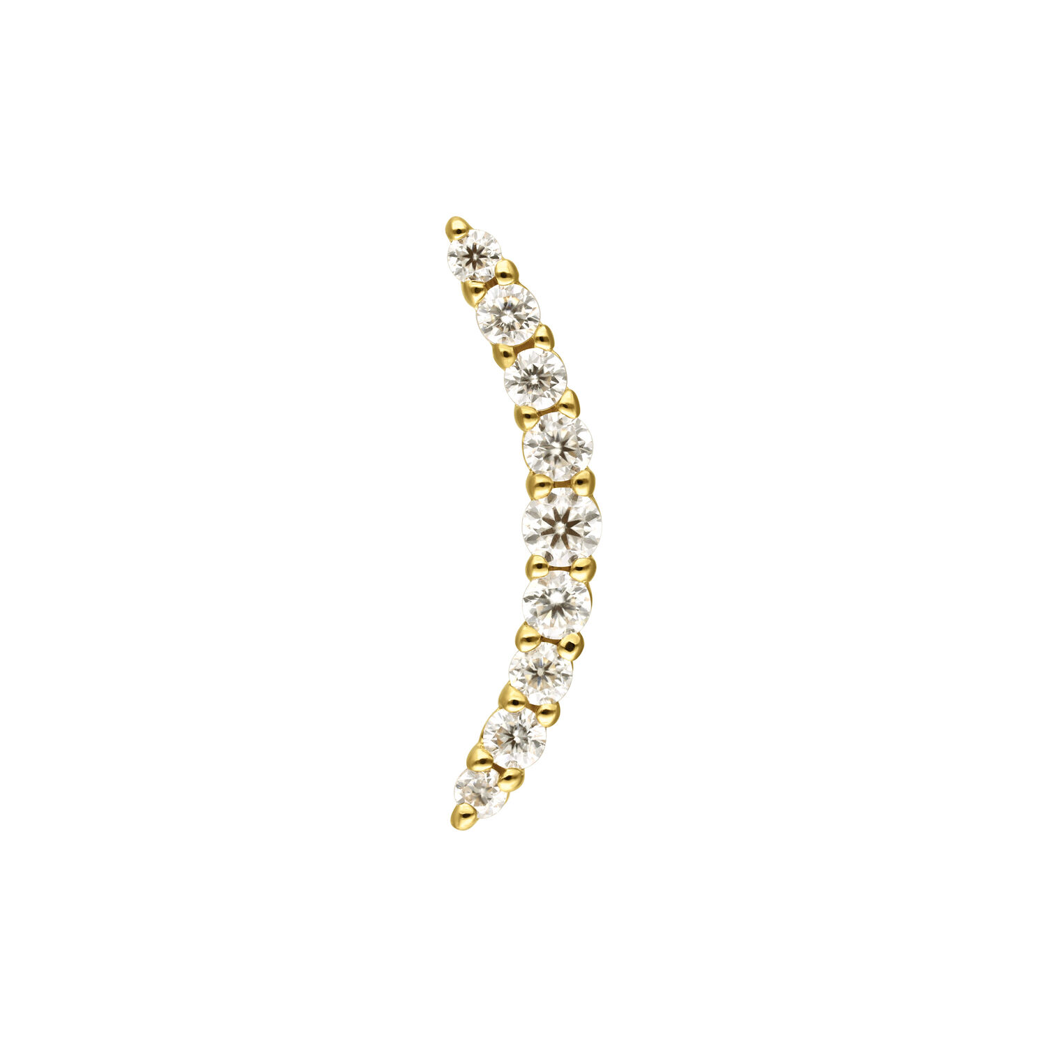 14K Or Moissanite Embout en Arc Embout en or avec des cristaux de moissanite clairs sur fond blanc