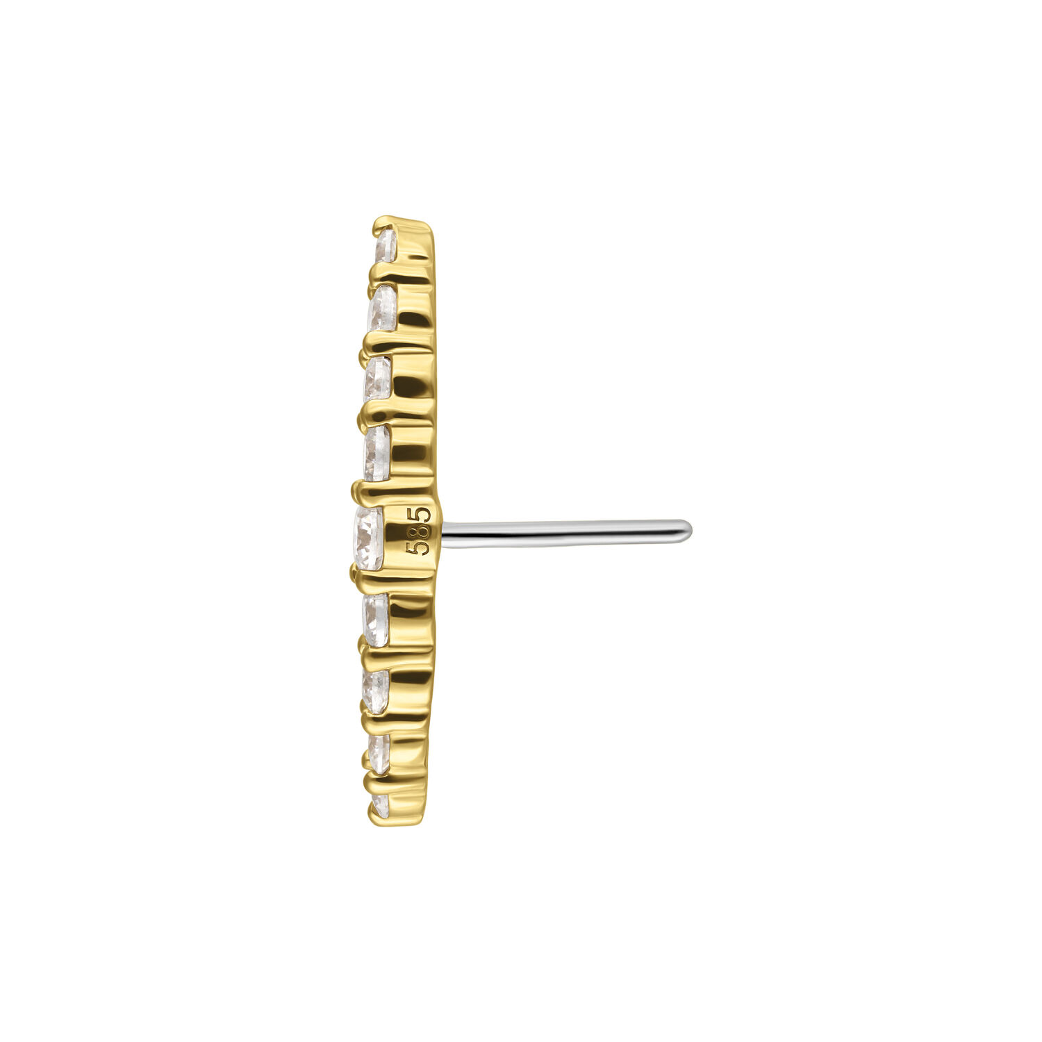 14K Or Moissanite Cristal Embout Vue latérale d'un embout en or 14K avec cristaux de moissanite clairs