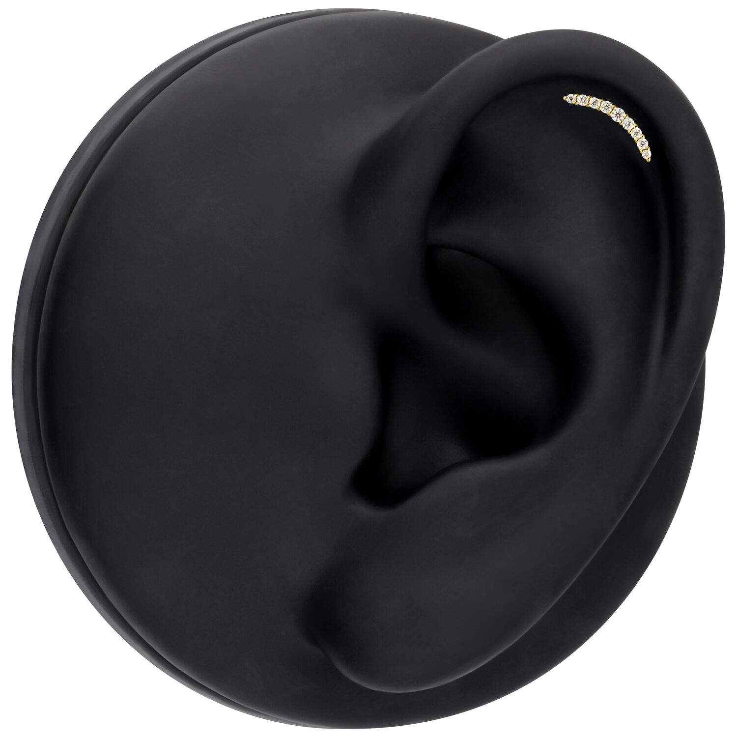 Embout en or 14K avec moissanite et cristaux Embout doré avec cristaux de moissanite sur un présentoir d'oreille noir
