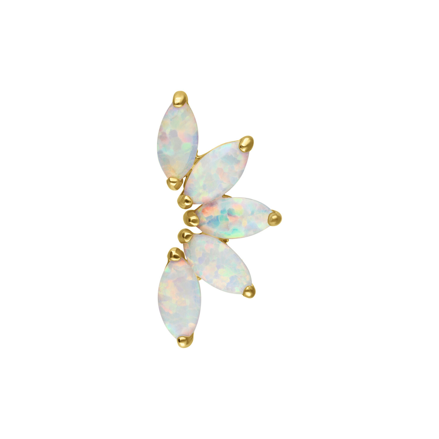 Embout en or 14K avec opale synthétique Embout doré avec cinq pierres d'opale scintillantes sur fond blanc