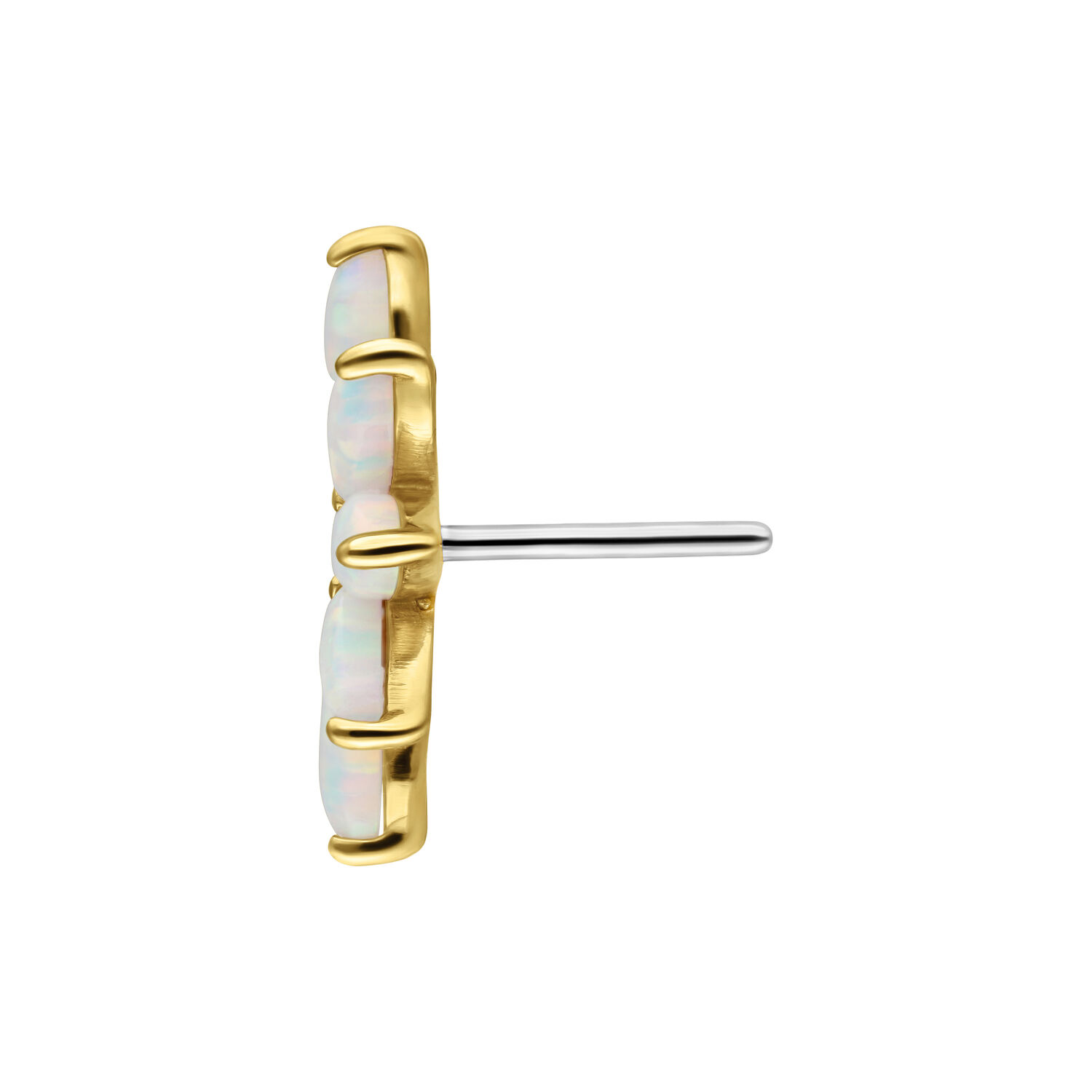 Embout Push Fit en Or 14K avec Opale Embout doré avec opales synthétiques sur fond blanc