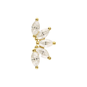 Embout doré en or 14K avec cristaux de moissanite clairs sur fond blanc