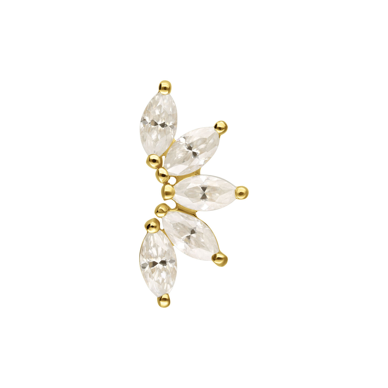 Embout doré en or 14K avec cristaux de moissanite clairs sur fond blanc