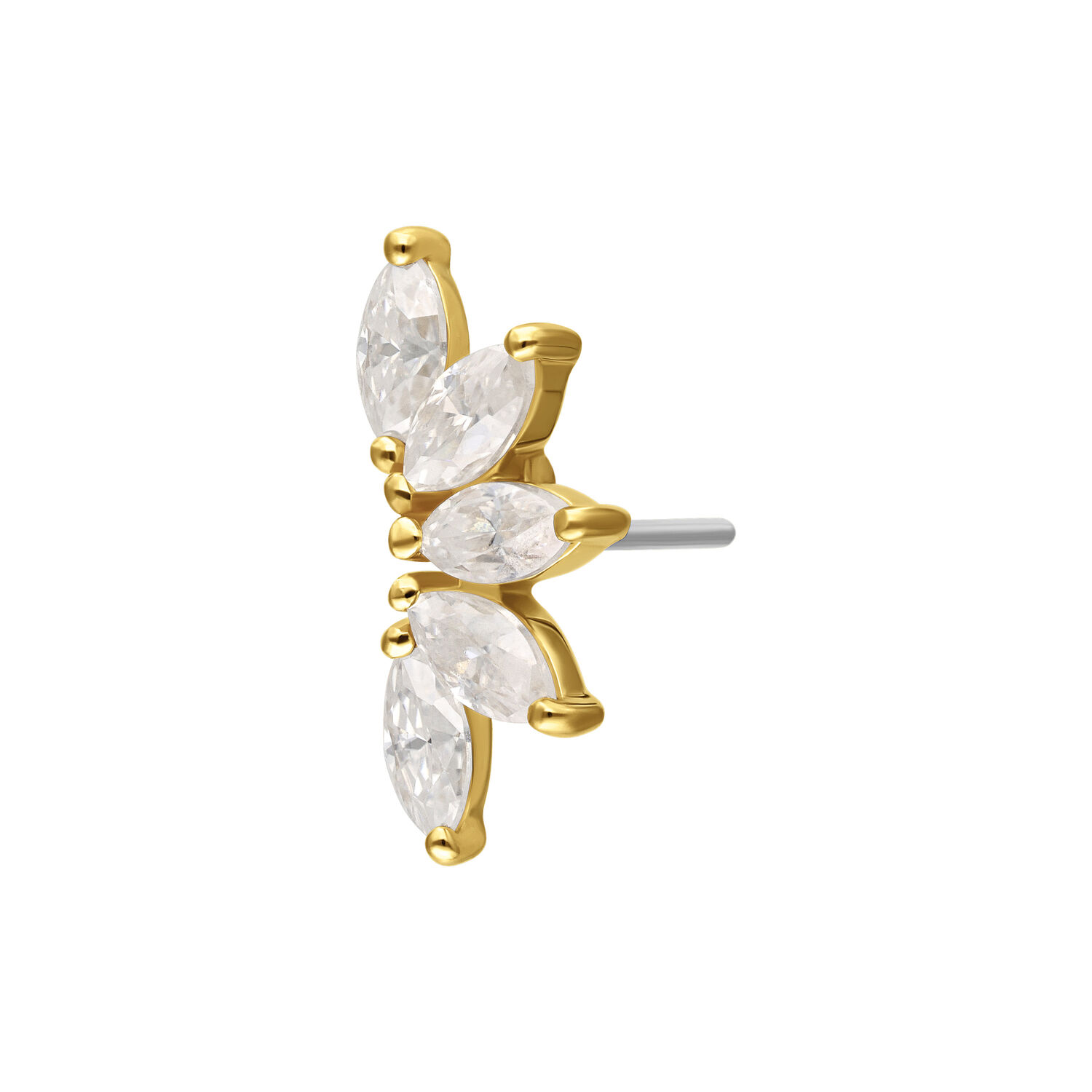 Embout Push Fit doré avec cristaux de moissanite clairs sur fond blanc
