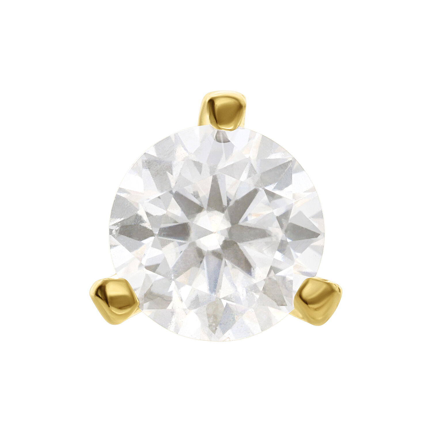 14K Or Moissanite Embout Push-Fit Moissanite rond et clair dans un sertissage en or 14K, gros plan