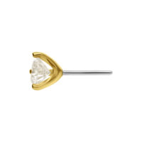 Embout Moissanite en Or 14K pour Push Fit Embout rond en moissanite dans un sertissage en or 14K sur fond blanc