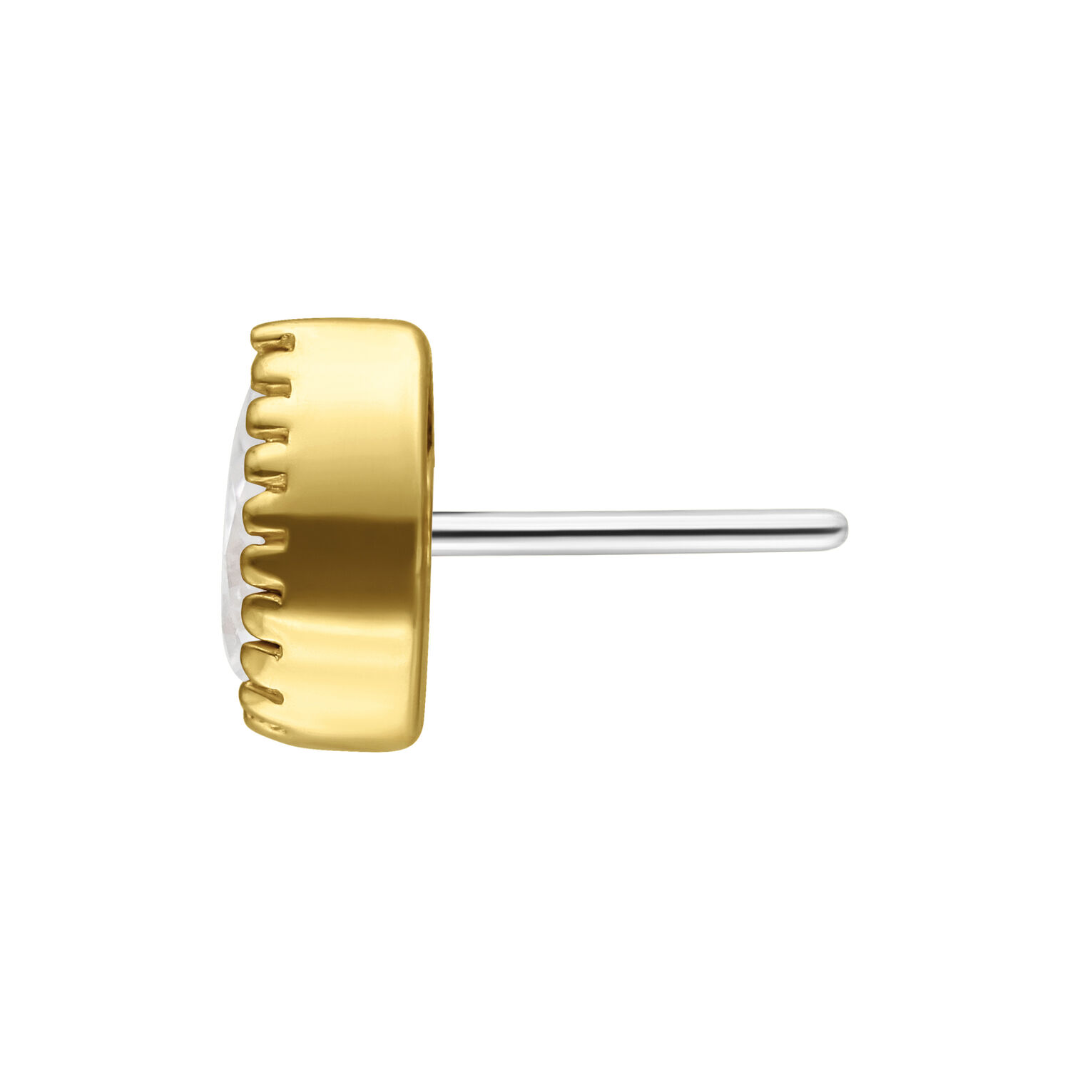 Embout Push Fit en or 14K avec moissanite Embout Push Fit doré avec cristal clair sur fond blanc