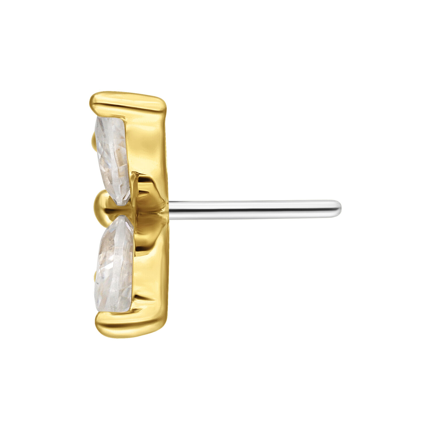 Embout papillon en or avec cristaux clairs sur fond blanc