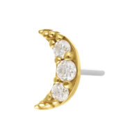 14K Or Moissanite Demi-lune Demi-lune en or avec des pierres de moissanite claires sur fond blanc