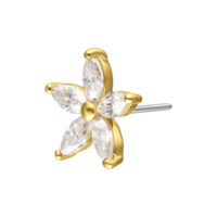 14K Or Moissanite Fleur Push-Fit Embout Embout fleur en or avec moissanites clairs sur fond blanc