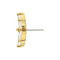 14K Or Moissanite Embout Fleur Push Fit Vue latérale de l'embout fleur en or avec des cristaux clairs sur fond blanc