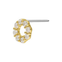 14K Or Moissanite Wreath Embout Embout push-fit doré avec cristaux de moissanite clairs sur fond blanc