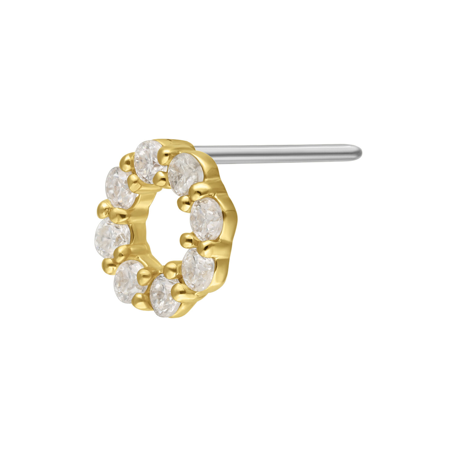 14K Or Moissanite Wreath Embout Embout push-fit doré avec cristaux de moissanite clairs sur fond blanc