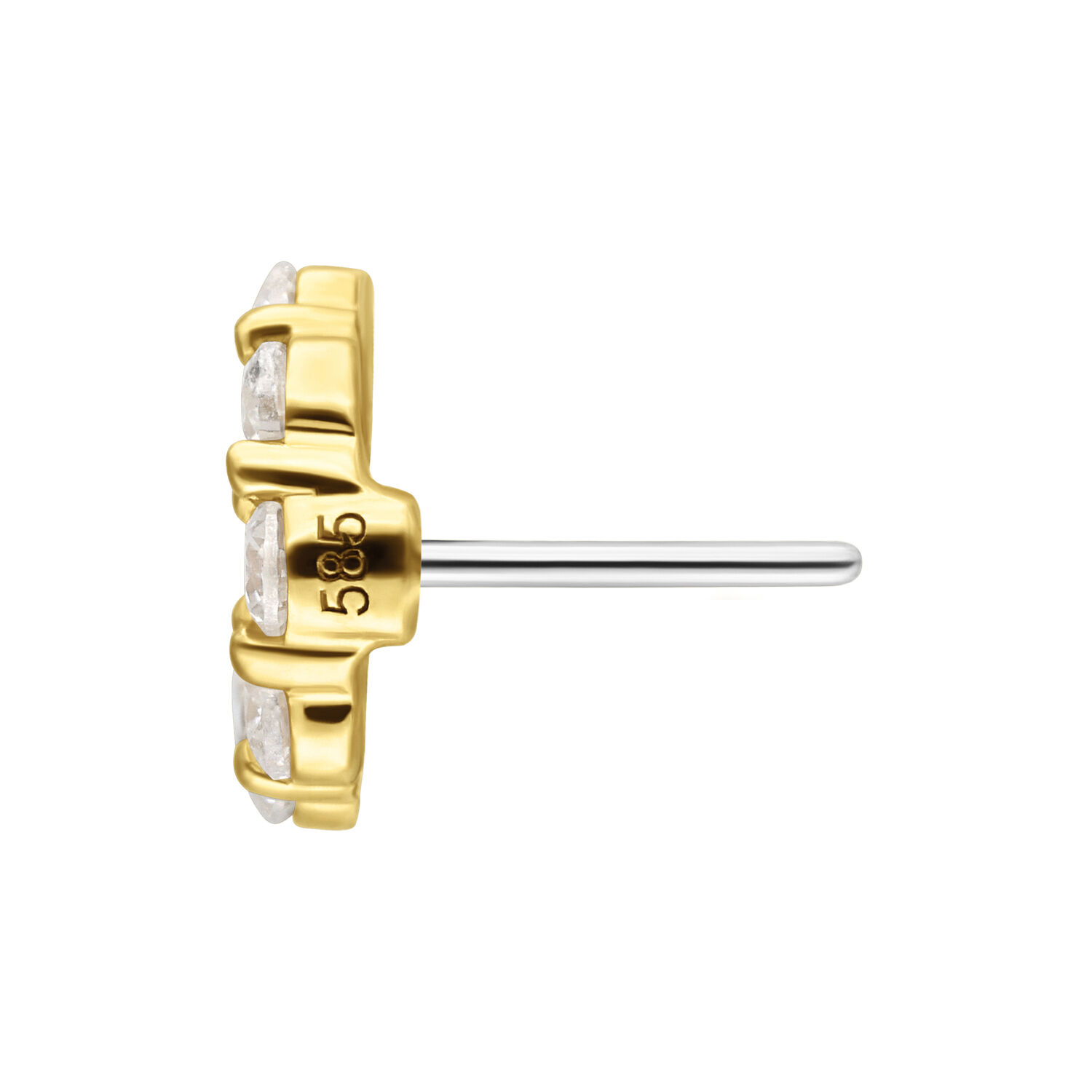 Embout Couronne Moissanite en Or 14K Embout push-fit doré avec cristaux de moissanite clairs sur fond blanc