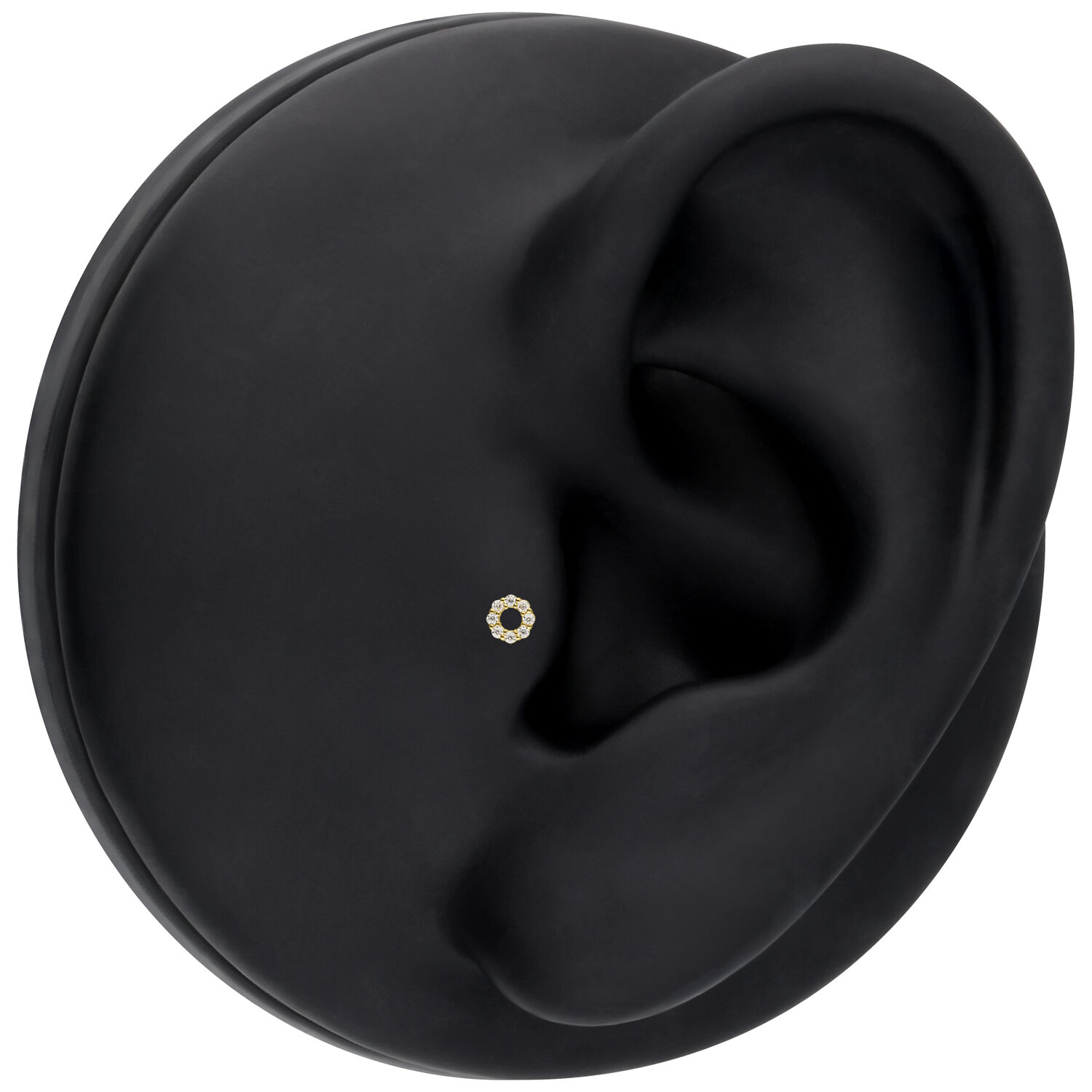 Embout Moissanite en Or 14K pour Push Fit Embout moissanite doré sur modèle d'oreille noire