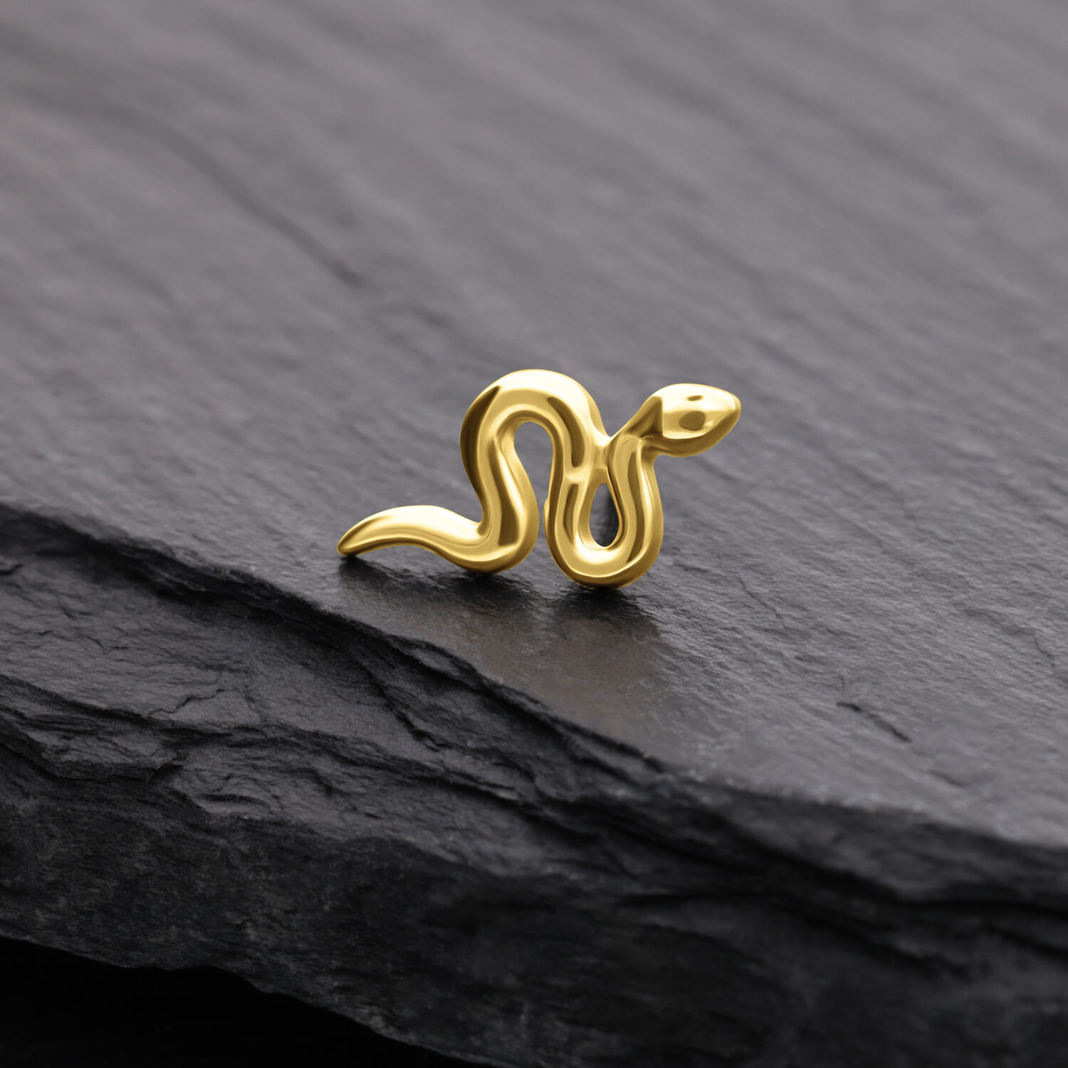 Embout serpent en or 14K Push-Fit Embout serpent en or 14K sur fond d'ardoise noire