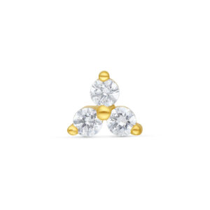 Embout Trinity doré avec trois cristaux clairs sur fond blanc