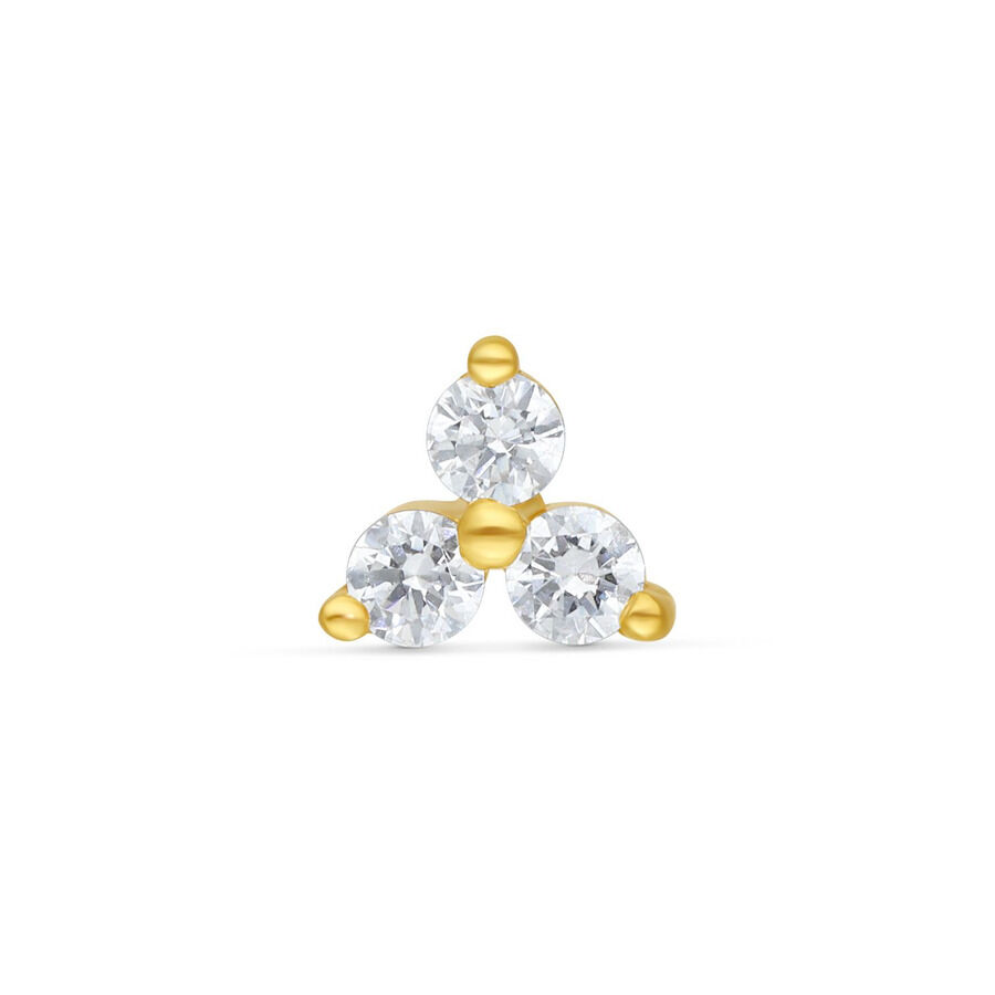 Embout Trinity en or 14K avec cristaux Embout Trinity doré avec trois cristaux clairs sur fond blanc