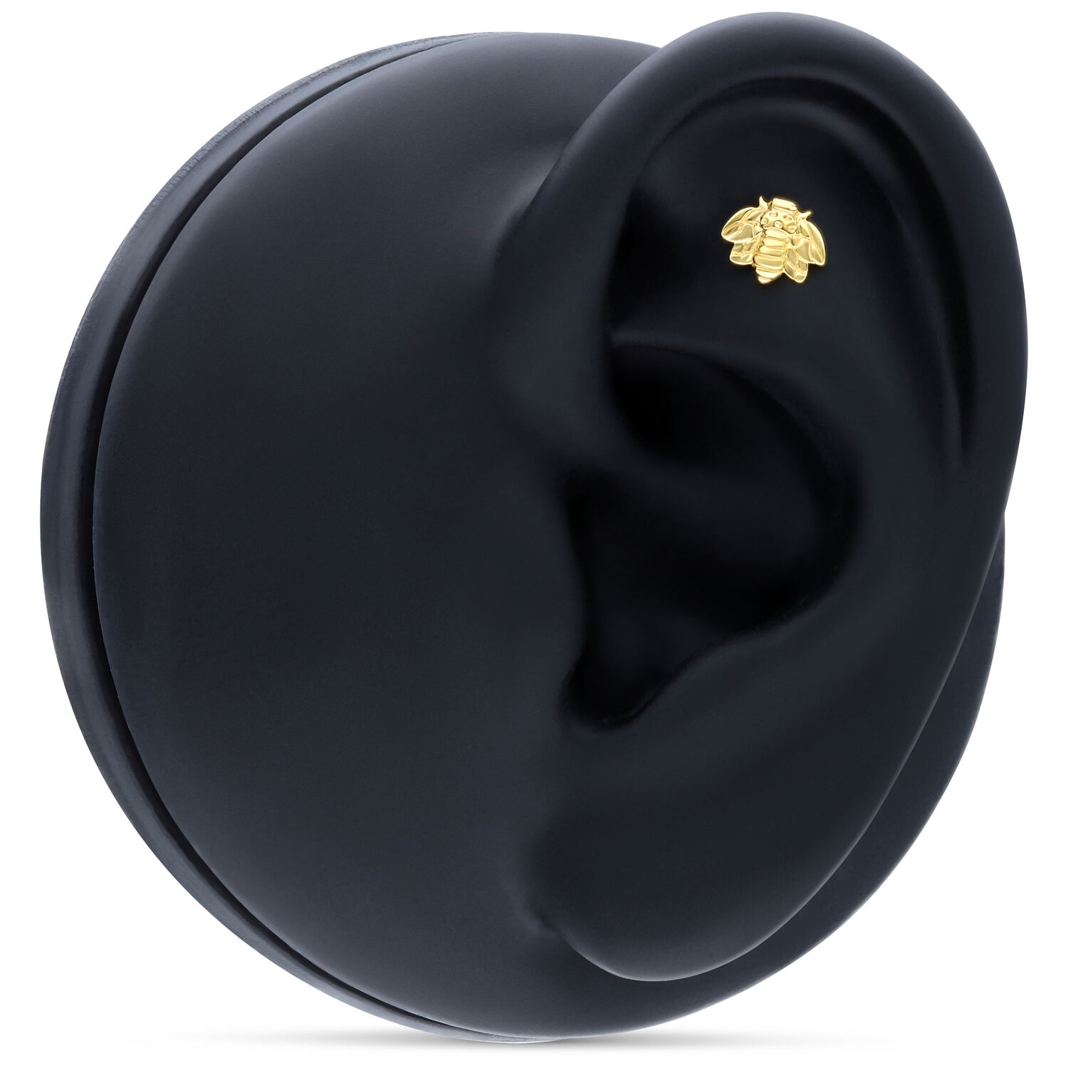 Embout abeille doré pour filetage interne Embout abeille en or 14K sur modèle d'oreille noir