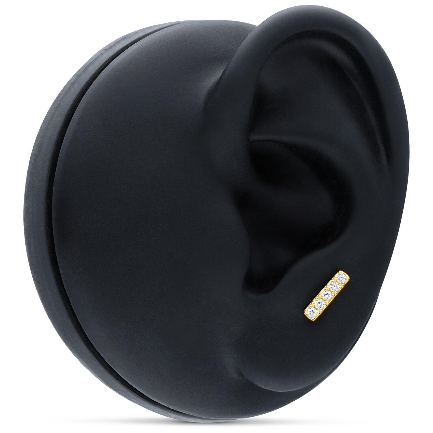 Embout en cristal en or 14K pour piercing d'oreille Embout de piercing d'oreille en or avec 5 cristaux clairs sur fond noir