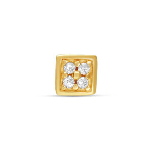Embout de piercing carré en or avec quatre cristaux clairs sur fond blanc