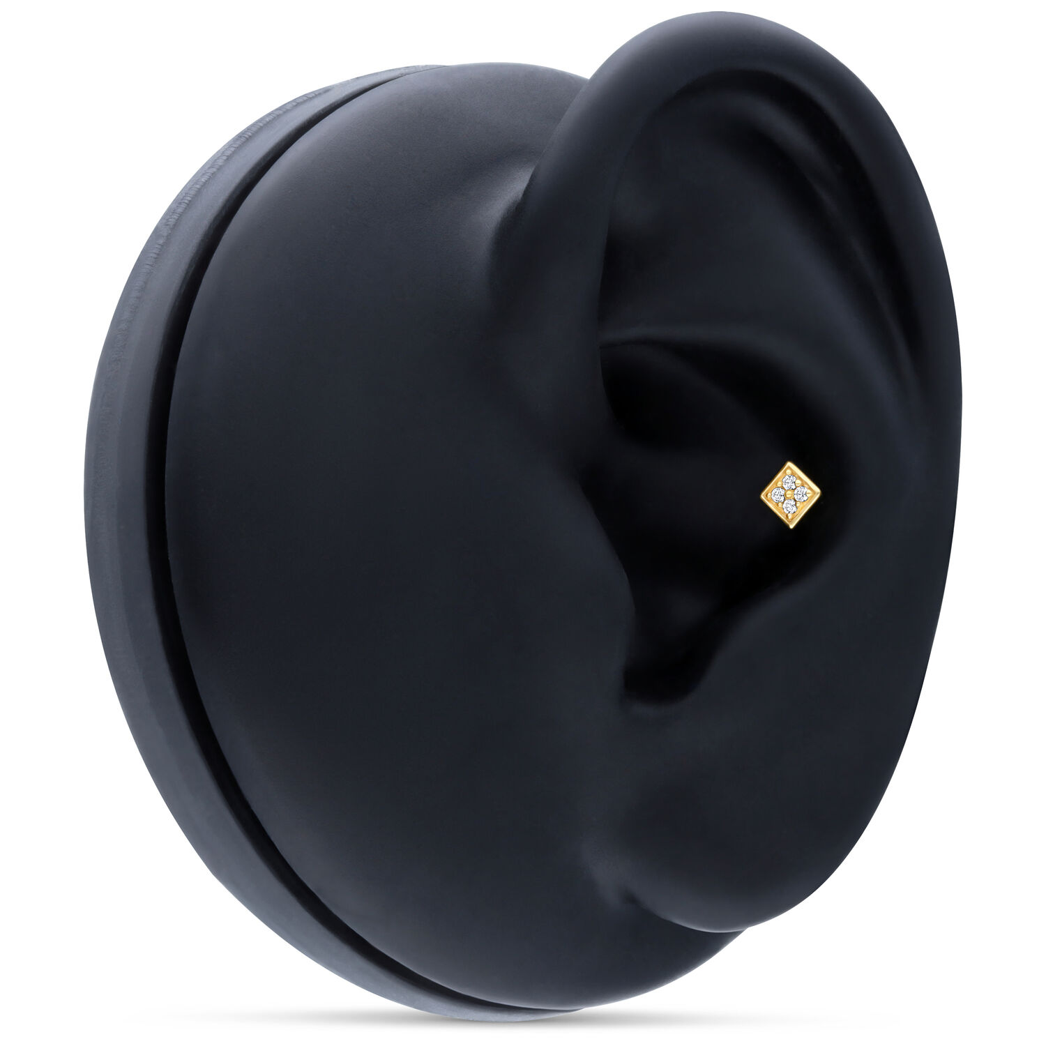 14K Gold embout dans un présentoir d'oreille Embout de piercing carré en or dans un présentoir d'oreille noir