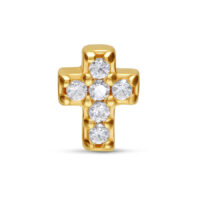Pendentif croix en or 14K avec cinq cristaux clairs sur fond blanc