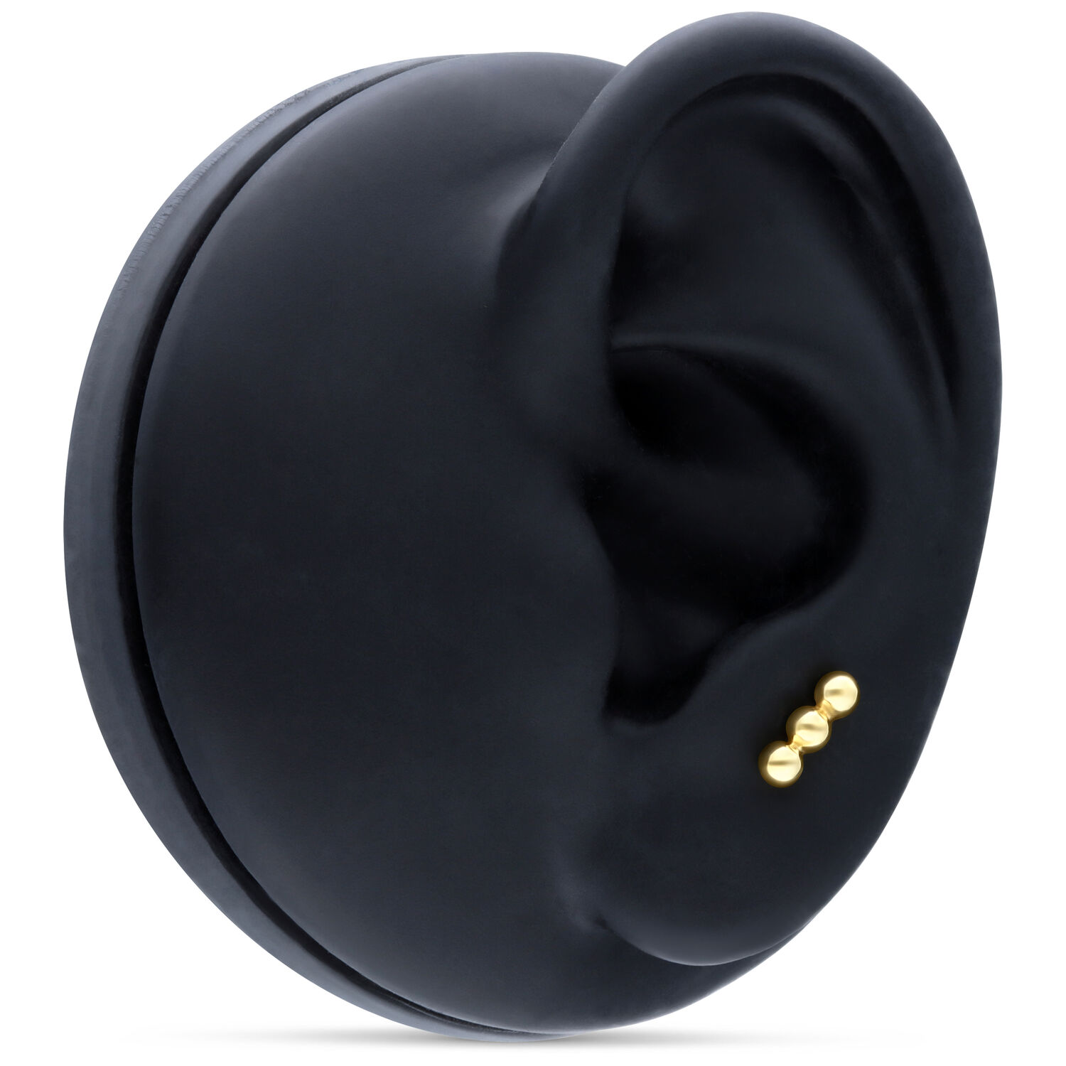 Embout en or 14K avec 3 boules sur un modèle d'oreille noir